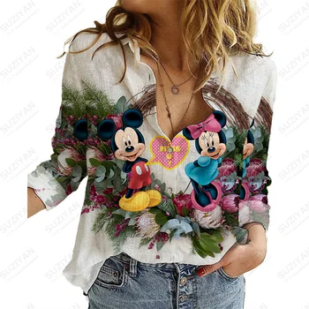 Pavasarī Un Rudenī Jaunu garām Piedurknēm Modes Jaunu Sieviešu Top Disney raksturs Sieviešu Topi Un Blūzes Rudens Elegants Drukāt Krekli