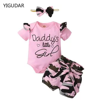 Zīdaiņu Jaundzimušais Meitenes 3 Gab Apģērbs, Uzvalki, Linga Topi Salātu Romper Topi + Ziedu Bikses + Galvas Komplekti