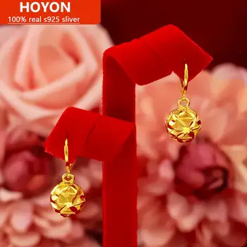 HOYON Modes auskari sieviešu hydrangea auskari smilšu zelta 24k ar nekustamo zelta etnisko stilu dobi ziedu bumbu kāzu dāvanu