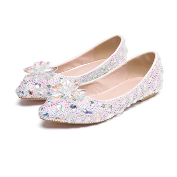 Ir 2021. pavasarī jaunā banketu kleita norādīja līgavas kāzu kurpes sieviešu krāsu dimanta kristāla dzīvoklis PU lielu izmēru modes vienas kurpes