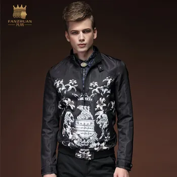 Bezmaksas Piegāde Jaunu modes gadījuma vīriešu Vīriešu pavasara 2015. gadam drukāt melna jaka modelis personības jaka 15010 Uz Pārdošanu fanzhuan