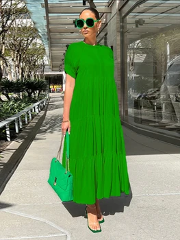 Ilgi Zaļās Kleitas, Vasaras Sievietes Cieta Īsām Piedurknēm Kleita Gadījuma Brīvdienas Pludmales Kleita Streetwear O Kakla Zaudēt Vestidos Mujer 2022