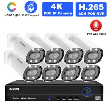 4K Novērošanas Kameru Sistēmu, 8MP, H. 265 POE VRR Komplekts 8CH Krāsu Nakts Redzamības IP CCTV Drošības Kameras Sistēmas Komplekts XMEYE 2 Ceļu Audio