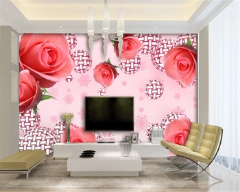beibehang Pielāgotu fona sarkanas rozes modelis bumbu rozā sniegpārslas fona 3D TV dīvāns fona sienas sienas foto 3d tapetes