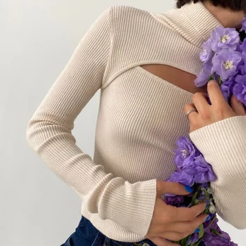 2022. Gada Ziemas Modes Trikotāžas Džemperis Džemperis Sievietēm Knitwears Augstu Uzrullētu Apkakli Ar Garām Piedurknēm Slim Pull Femme Hiver Apģērbu Dobi Ārā