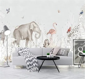 XUESU Pielāgota lielu 8D tapetes, sienas auduma vienkāršu roku apgleznotas mazu, svaigu, zilonis, žirafe Eiropas TV fona sienas