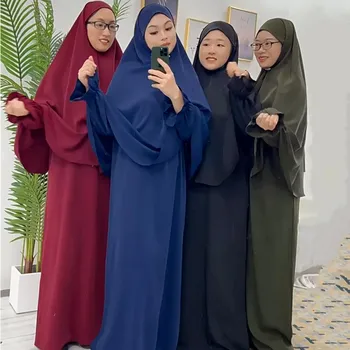 Eid Kapuci Lūgšanu Apģērba Pilnībā Segtu Abaya Dubaija Turcija Musulmaņu Hijab Kleita Sievietēm Divas Gabals, Kas Islāma Ansamblis Abaya Khimar