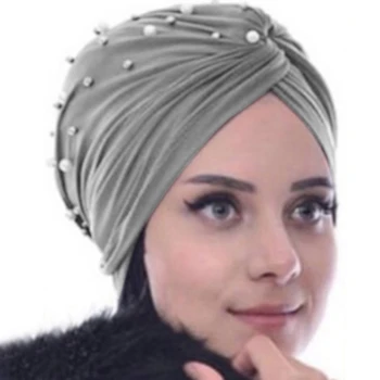 Pavasara Rudens Sieviešu Šalle Dāmas Beanie Cepure Musulmaņu Sieviešu Turban Iekšējo Hijabs Modes Elegants Krelles Apdare Cepuri Viens Izmērs 2021