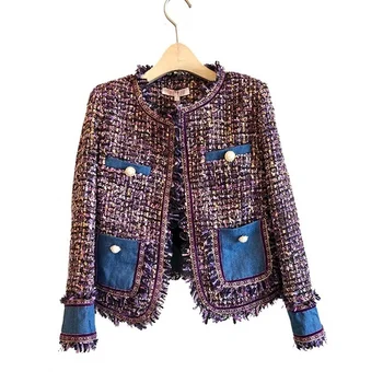 Sieviešu pavasarī un rudenī jaunajai franču temperaments modes tvīda vilnas mētelis pušķis jaka, mētelis sieviešu jakas
