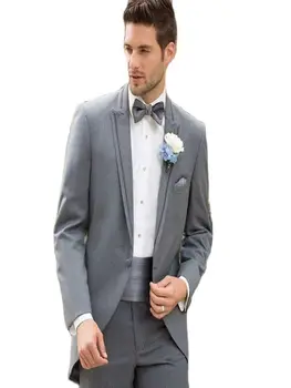 Vīriešu Uzvalku Jaka Pasūtījuma Pelēks Vīriešu Slim Der Uzvalks trīs-gabalu Uzvalki Līgavaiņiem Kāzu Tērpi jaka+Bikses+Veste