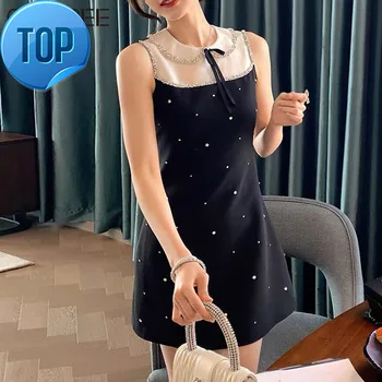 Sievietes Luksusa Dimantu Frēzēšana Vasaras 2023 Skrejceļa Dizaineru Eleganto bez Piedurknēm-line Mini Kleita korejas Modes Apģērbi