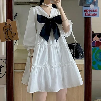 QWEEK Vasaras Kawaii Balts LolitaDress Sieviešu franču Salds Pasaku Īsas Kleitas 2022 Gadījuma Cute Drēbes Vestido Dizaineru Drēbes