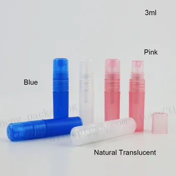 500 x 3ml Ceļojumu PP Plastmasas Smaržu Pudeles Zilā, Rozā Parastu Caurspīdīgu Krāsu Smidzinātājs Uzpildāmas Pudeles Tukšas Mazās Pudeles