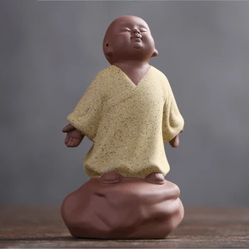 Mini Budas Statuja Ķīnas Maz Mūks, Tēlniecības, Keramikas Tējas Ceremoniju piederumi, Dāvanu, Mājas Apdare Mūks Violeta Smilšu Statuja