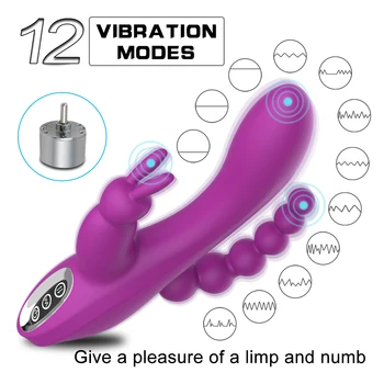 12 Funkciju Trušu Vibrators G-spot un P vietas Anālais Vibrators Triple Līkne Uzlādējams Dildo Vibrators Sievietēm Clit Stimulators