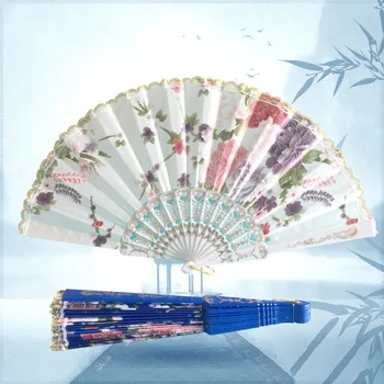Hot vintage fani, etniskā vēja zīda dāmas deju ventilators kāzu ziedu ventilators dekoratīvs ziedu raksts, locīšanas fanu grupa krājumi