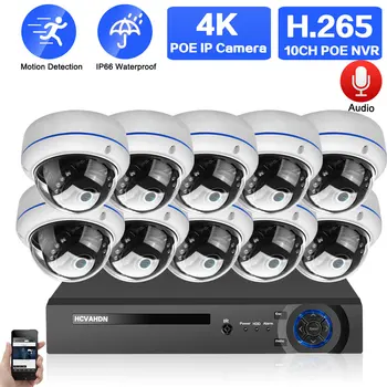 4K Ultra HD 8MP POE Drošības Kameru Sistēmas 10CH POE VRR Komplekts CCTV Āra Audio Metāla Kupola IP Kamera, Video Novērošanas Komplekts 8CH