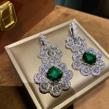 Baroka luxury vintage green zircon kristāla ilgi auskari šiks elegants, krāsains ziedu pārspīlēts banketa papildu rotaslietas