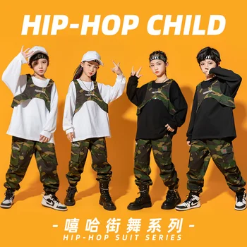 Zēnu Hip Hop Darbības Drēbes, Meiteņu Džeza Deju Apģērba Bērnu Kamuflāžas Apģērbu, Bērnu Modes Atdzist Hip-hop Uzvalks