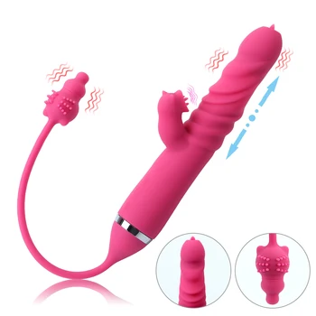 Seksa Rotaļlieta Sievietēm, 3 Režīmi, Teleskopiskie Dildo Maksts Klitora Stimulators Mēles Laiza Vibrators 10 Frekvences G-spot Masāža