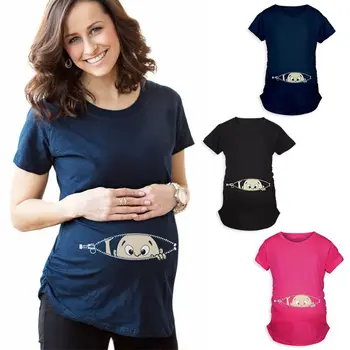 Jaunu 2022 Vasaras Dzemdību Grūtniecības T Krekls Sievietēm Karikatūra Tee Bērnu Drukāt Skatās Grūtnieču Drēbes Smieklīgi T-krekls Plus Izmērs M-3XL