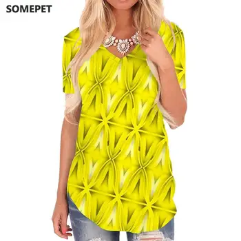 SOMEPET modelis T-krekls sievietēm Dzeltena V-veida kakla T Radošumu Krekls Drukas Harajuku Tshirts Iespiesti Sieviešu Apģērbu Pankroka