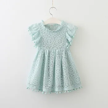 Meitene ir princese dobi-no mežģīņu kleita Jauns modes baby blue pompom piedurknēm pasaku bērniem kleita Bezmaksas Piegāde DR19049