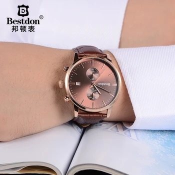 Luksusa zīmolu Bestdon kvarca pulksteņu vīriešiem beigt skatīties chronograph vīriešu pulkstenis ūdensizturīgs ādas siksniņa relogio masculino reloj hombre