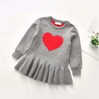 1-5 Gadi Bērniem Meiteņu Trikotāžas Džemperis Kleita Mīlestību Sirdī Drukāt Ilgi Piedurknēm, Apaļu Kakla Princese Kleita Toddler Pavasara Rudens Drēbes