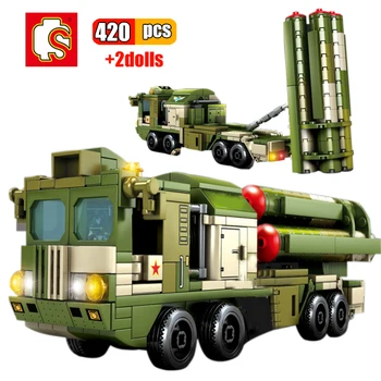 SEMBO 420Pcs Ķīnas Militārās HQ-9 rādiusa pretgaisa Aizsardzības Raķešu Transportlīdzekļa Celtniecības Bloki Mūsdienu Armijas Ieroci Modelis Ķieģeļu Rotaļlieta Dāvana