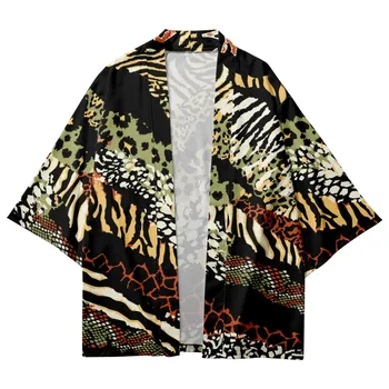 Dzīvnieku kažokādu līmēšana Drukāt Topi Harajuku Haori Yukata Chinoiserie Modes Japāņu Kimono Streetwear Vīriešu Dāmas Cardiga-