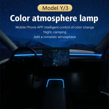 Par Tesla Model 3 Y RGB LED Auto Interjera Apkārtējā Gaisma Ar App Kontroles Automašīnu Optisko Šķiedru Neona Atmosfēru, Dekoratīvajām Lampām Lentes
