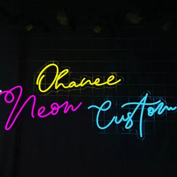 OHANEE Pasūtījuma logo Led Neona Zīme, Kāzu svinības, Dzimšanas dienas Nosaukums Personalizētu led zīme uz Istabas sienas Guļamistabā Gaismas Pusi, Dekoru Veikals