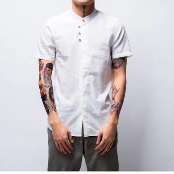 Vasaras Vīriešu Modes Lina Krekli Navy Balts Krekls Apģērbs Cilvēks Īsām Piedurknēm Slim Fit Vīriešu Apģērbu Topi Brīvs Ķīniešu Stilā
