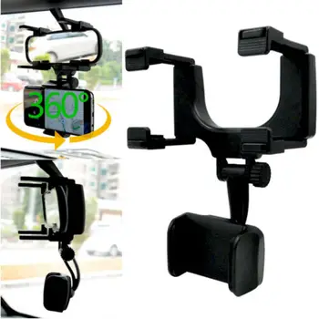 Montaje de espejo retrovisor para coche, soporte Universālā de 360 ° para teléfono móvil, GPS, espejo retrovisor del coche