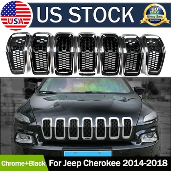 Depo Melnā Acs Šūnu Chrome Ring Priekšējo Resti Iebāž OE Nomaiņa 2014-18 Jeep Cherokee