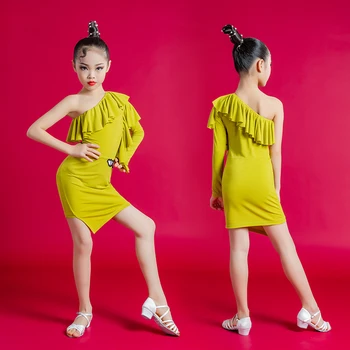 Vasaras Kleitas Latin Vienu-Mežģīņu Piedurknēm latīņu Deju Konkurss Kleita Meitenēm Apģērbi Bērniem Balles Salsas Deju apģērbi SL4703