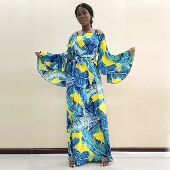 Āfrikas Rudens Dashiki Kleita Drēbes Sievietēm, Plus Lieluma Tauriņu Piedurknēm Off-plecu Puse Kleitas