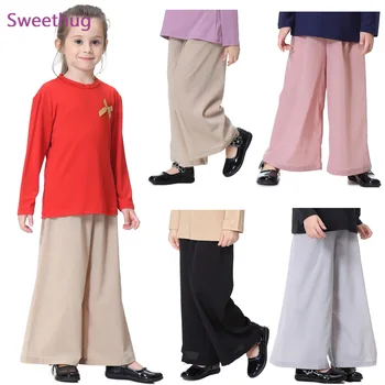 Meitenes tīrtoņa Krāsas Bikses Vaļīgas Plaša Kāju Bikses Vasarā Kāju Bikses Bērnu Islāma Bērnu Vasaras Kleita Drēbes ir 2021.