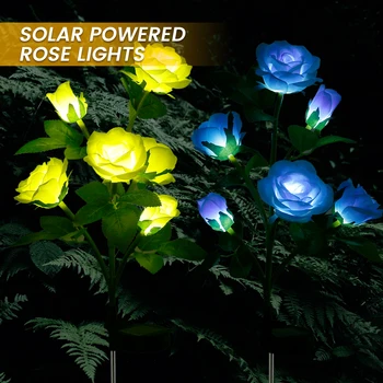Mākslīgās Rozes Zieds Saules Gaismas, Āra Dārza Dekorēšana Ūdensnecaurlaidīga Saules Powered LED Rose Puķu Gaismas Dārza Zāliena Dekori