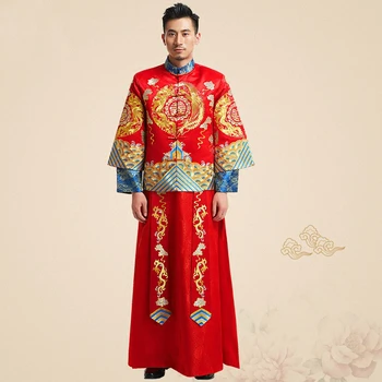 Vīriešu apģērbi 2019 Jaunais Ķīnas Kāzu Vīriešu Apģērbu Līgavainis Ķīnas Apģērbu Vīriešiem Ķīnas Tradicionālo Apģērbu Izšūšana