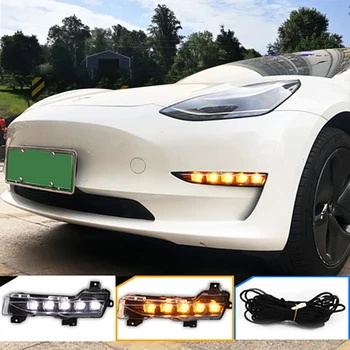OKEEN 2GAB Auto LED dienas gaitas lukturi, Lai Tesla Model 3 2017 2018 2019 2020 2021 Dienas Gaismas lukturi dienas gaismas Miglas Lukturi Pagrieziena Signāla 12V
