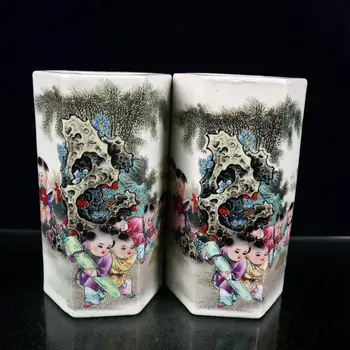 Jingdezhen Vintage Keramikas Raksturs Stāsts Modelis Sešstūra Pildspalvu Konteineru Birste Pot Make-up Caurules Antīko Kolekciju 6.9 1 Pāris