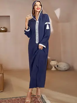 Modes Pušķis Kapuci Abaya Dubaija Turcija Islāma Musulmaņu Ģērbšanās Sieviešu Drēbēs Femme Musulmane Caftan Marokens De saviesīgs vakars Wy898