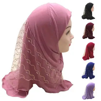 Musulmaņu Bērni, Meitenes Hijab Musulmaņu Galvas Lakatu Amira Wrap Pilnībā Segtu Acs Šalle, Cepure, Arābu Turban Lakatu Lūgšanu Cepuri Bandanas 2-6Y