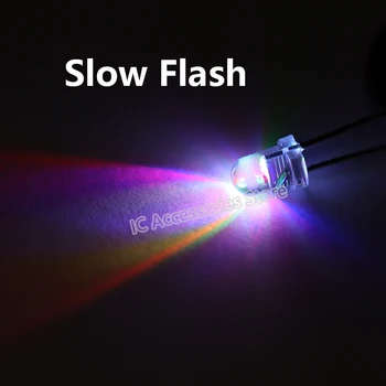 100gab 3MM RGB LED gaismas diožu krāsains, lēns flash red, green un blue automātisko zibspuldzes uzmanības centrā ir spilgti ilgi pin