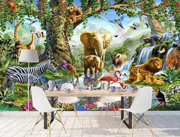 Bacal Pielāgotus Foto Tapetes, 3D Multiplikācijas filmu Pļavu Dzīvnieku Lauva, Zebra Bērnu Istabas, Guļamistabas 3d Mājas Sienas Dekori huda skaistums