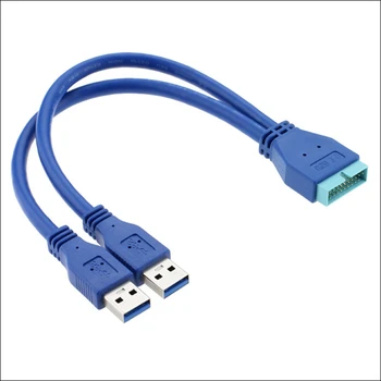 Blau 2 Port USB 3,0 Typ A Stecker auf 20 Pin Header Stecker Adapteris Kabel 0,3 M