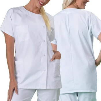 Sieviešu, Vīriešu Lielajam Collarless Īsām Piedurknēm Medicīnas Kleita Slimnīcā Lab Mētelis Darba Apģērbi Top Brīvs Ikdienas Blūze Kājstarpes Krekls