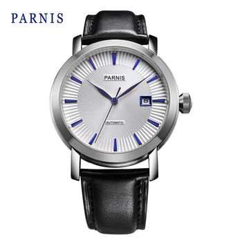 42mm parnis white dial, blue zīmes miyota 8215 automātiskā mens watch